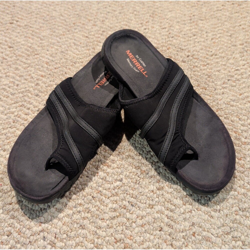 Merrell Terran Post II Comfort Slide Sandals Womens 8 Black Toe Loop Memory Foam